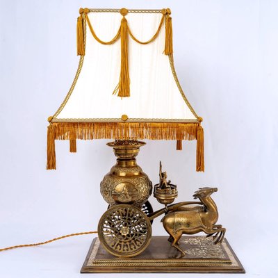 Brass Table Lamp in Silk Gold Thread from Shiva-UQL-1752333