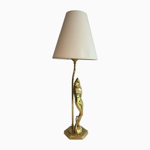 Brass Table Lamp Representing a Stylized Woman, 1970s-BA-1535403