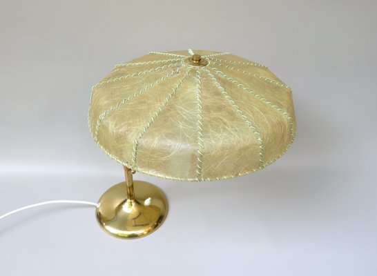 Brass Table Lamp with Cocoon Shade & Trumpet Base, Austria, 1960s-EY-985616