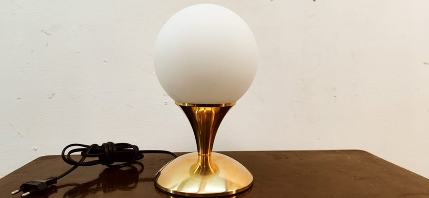 Brass Table Lamp with Satin White Sphere-QLH-1813432