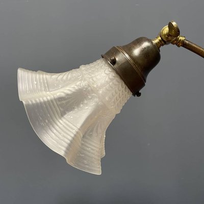 Brass Table Lamp with Skirt-Shaped Glass Hood, 1920s-NPL-1720251