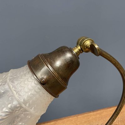 Brass Table Lamp with Skirt-Shaped Glass Hood, 1920s-NPL-1720251