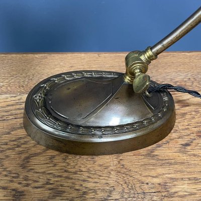 Brass Table Lamp with Skirt-Shaped Glass Hood, 1920s-NPL-1720251