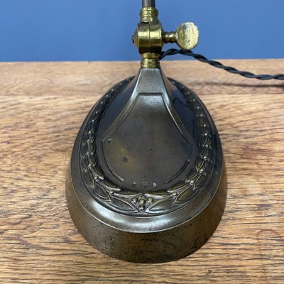 Brass Table Lamp with Skirt-Shaped Glass Hood, 1920s-NPL-1720251