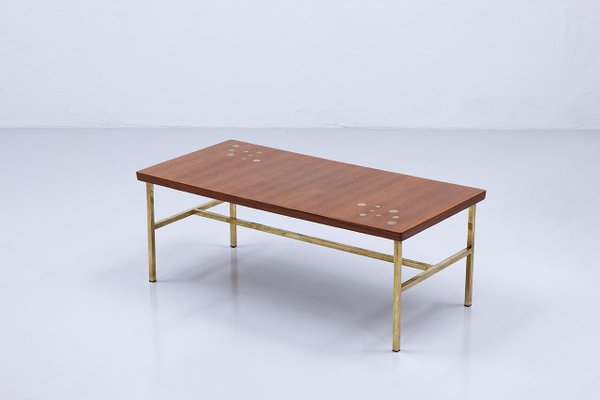 Brass & Teak Coffee Table, Sweden, 1960s-TM-1789112