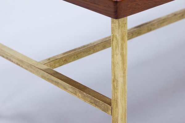 Brass & Teak Coffee Table, Sweden, 1960s-TM-1789112