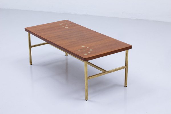 Brass & Teak Coffee Table, Sweden, 1960s-TM-1789112