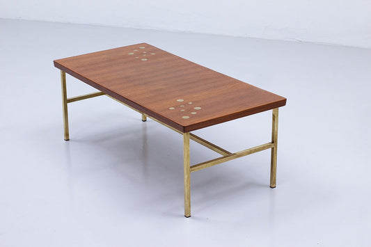 Brass & Teak Coffee Table, Sweden, 1960s