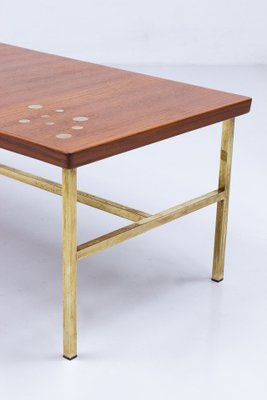 Brass & Teak Coffee Table, Sweden, 1960s-TM-1789112