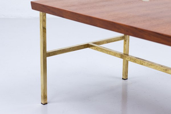 Brass & Teak Coffee Table, Sweden, 1960s-TM-1789112