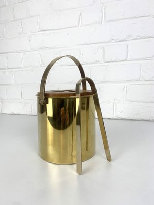 Brass & Teak Ice Bucket and Ice Tong from Stelton Brassware, 1960s, Set of 2-ZM-1756677