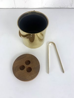 Brass & Teak Ice Bucket and Ice Tong from Stelton Brassware, 1960s, Set of 2-ZM-1756677