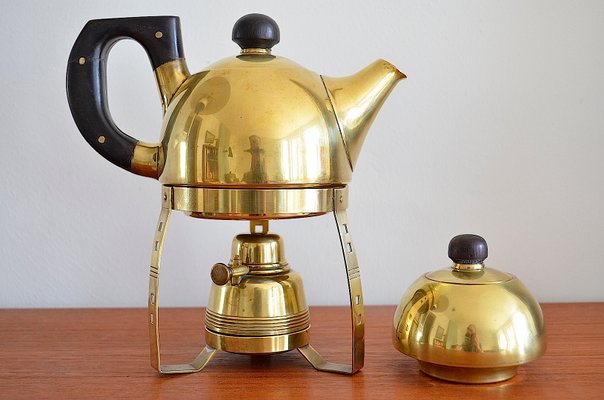 Brass Teapot with Stövchen, 1905, Set of 3-OV-1299425