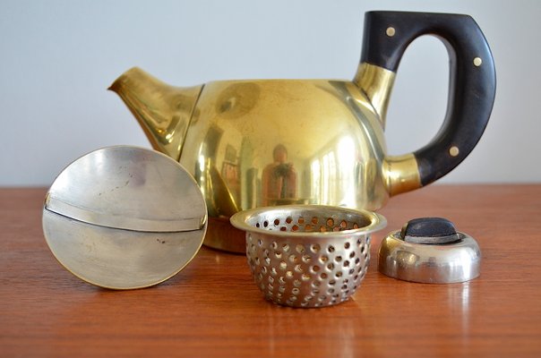 Brass Teapot with Stövchen, 1905, Set of 3-OV-1299425