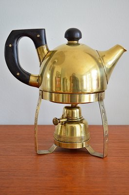 Brass Teapot with Stövchen, 1905, Set of 3-OV-1299425