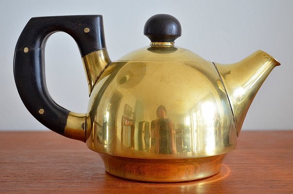 Brass Teapot with Stövchen, 1905, Set of 3-OV-1299425