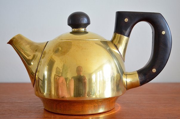 Brass Teapot with Stövchen, 1905, Set of 3-OV-1299425