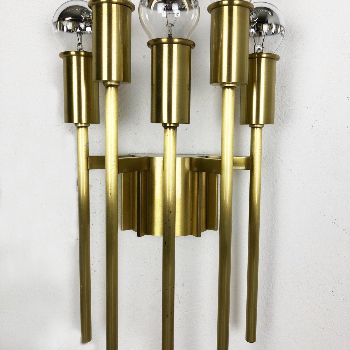 Brass Theatre Wall Ceiling Light in the Style of Stilnovo, Italy, 1970s