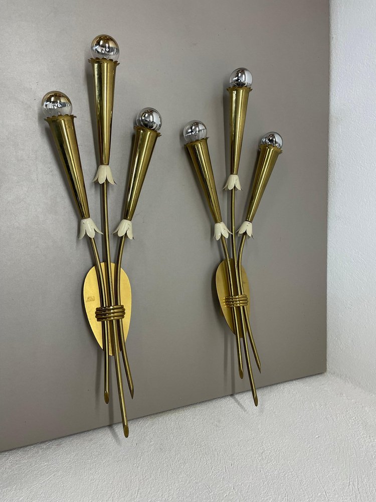 Brass Theatre Wall Light Sconces by Gio Ponti, Italy, 1950s, Set of 2