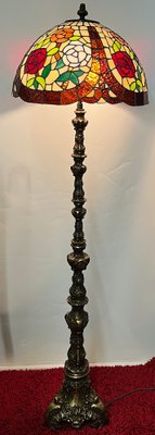 Brass Tiffany Shade Floor Lamp, 1970s-NGU-2016651