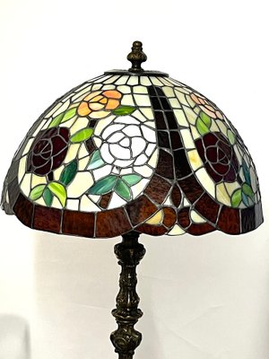 Brass Tiffany Shade Floor Lamp, 1970s-NGU-2016651