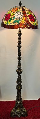 Brass Tiffany Shade Floor Lamp, 1970s-NGU-2016651