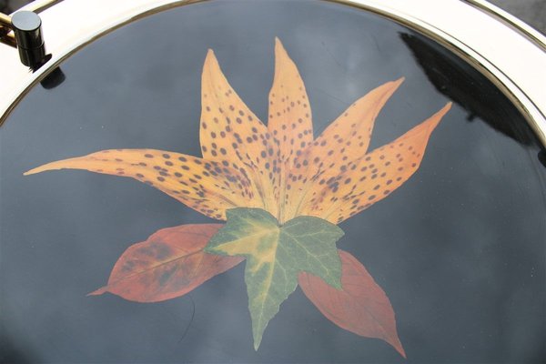 Brass Tray with Black Background and Leaves, 1970s-EH-807354