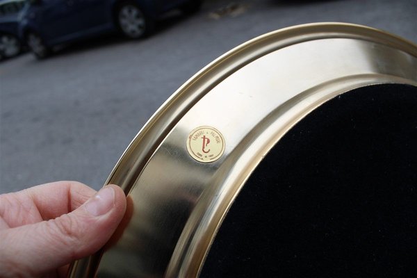 Brass Tray with Black Background and Leaves, 1970s-EH-807354