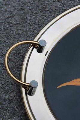 Brass Tray with Black Background and Leaves, 1970s-EH-807354