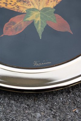 Brass Tray with Black Background and Leaves, 1970s-EH-807354