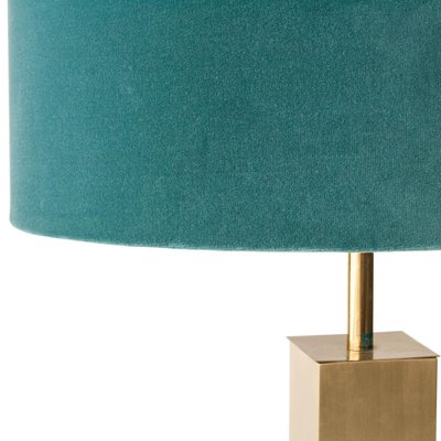 Brass Turquoise Velvet Table Lamp, France, 1970s-UZ-862823