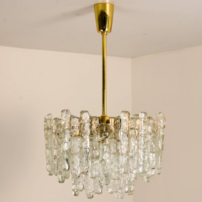 Brass Two-Tiered Ice Glass Pendant Chandeliers from Kalmar, 1970s, Set of 2-VDW-991997