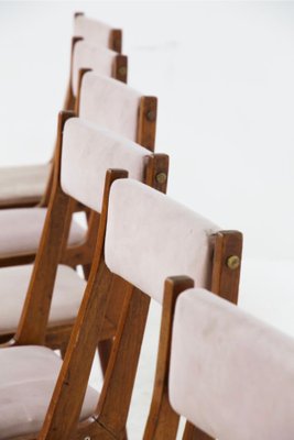 Brass, Velvet and Wooden Chairs attributed to Carlo De Carli, 1950s, Set of 6-RCE-1426138