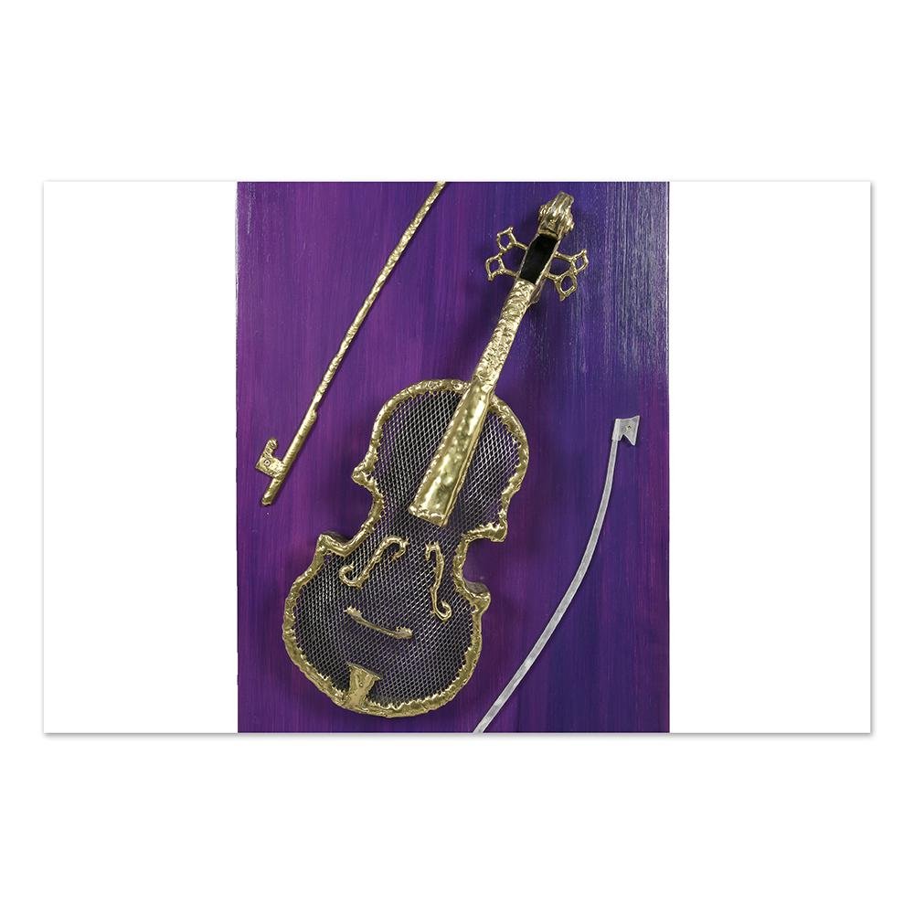 Brass Violin Placed on Golden Plate by Henri Fernandez