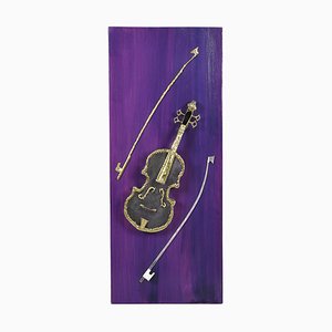 Brass Violin Placed on Golden Plate by Henri Fernandez-NQ-1313451