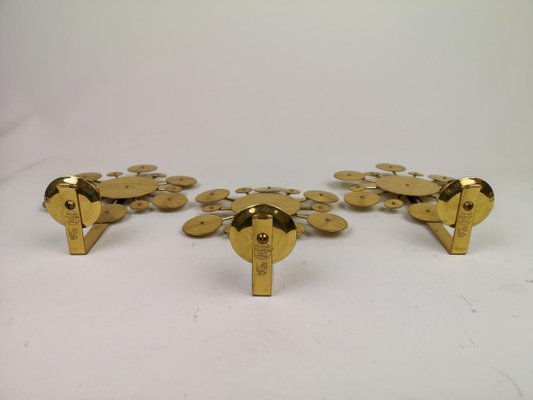 Brass Wall Candlesticks Sunburst by Holmström, Arvika, Sweden, 1960s, Set of 3-UYK-806798