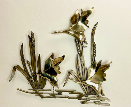 Brass Wall Decorative with Ducks & Birds, 1960s