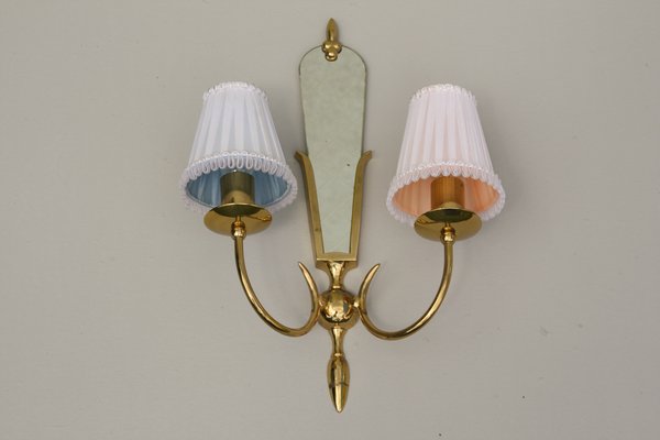 Brass Wall Lamp with Mirror, 1950-DUM-1311383