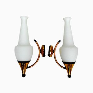 Brass Wall Lamps from Stilnovo, 1950s, Set of 2-EI-117834