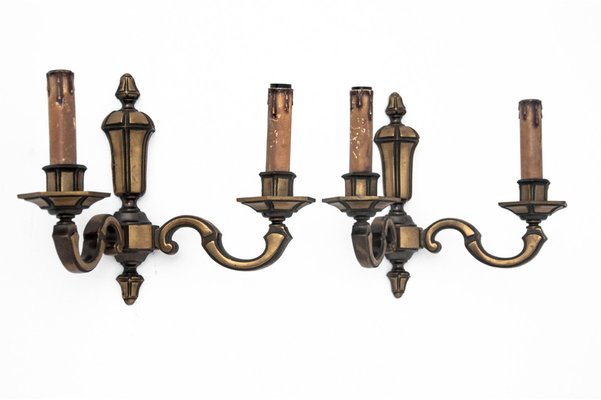 Brass Wall Lamps, Poland, 1940s, Set of 2-BXB-1305982