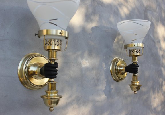 Brass Wall Light attributed to John Devoluy, 1950s, Set of 3-UWJ-1436686