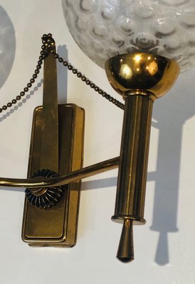 Brass Wall Lights with Glass Balls, 1970s, Set of 2-BA-1365864