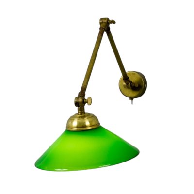 Brass Wall Lights with Green Glass Lampshades, Set of 2-TCS-1783674