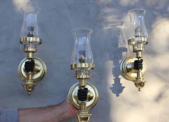 Brass Wall Sconces attributed to John Devoluy, 1950s, Set of 3-UWJ-1436685