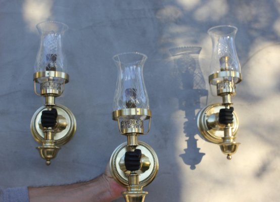 Brass Wall Sconces attributed to John Devoluy, 1950s, Set of 3-UWJ-1436685