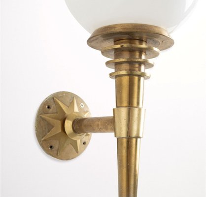 Brass Wall Sconces with Milky Glass by Tommaso Buzzi, 1940s, Set of 2-OHK-1786559