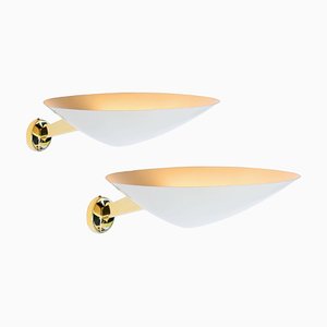 Brass & White 131 Sconces by Giuseppe Ostuni for Oluce, 1950s, Set of 2-XT-877264