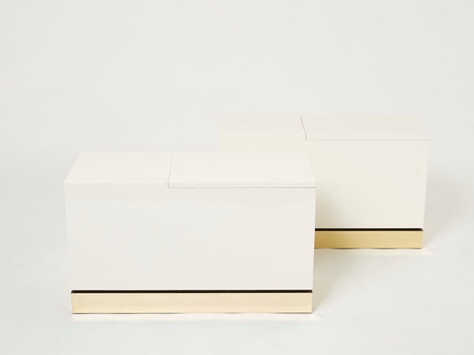 Brass White Lacquered Trunk End Tables by J.C. Mahey, 1970s, Set of 2