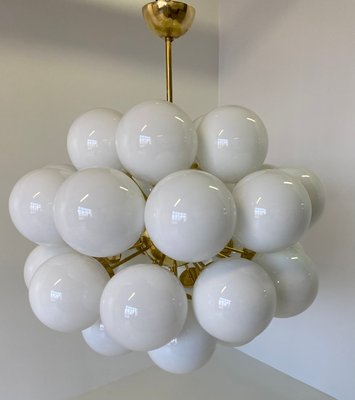 Brass & White Murano Glass Sphere Chandelier, 2000s-FF-883320