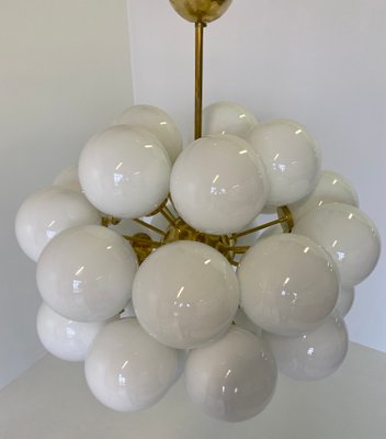 Brass & White Murano Glass Sphere Chandelier, 2000s-FF-883320